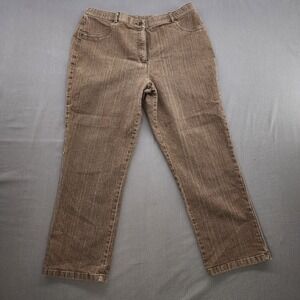 Allison Daley Women's Stripped Denim Pants Size 16 Brown Elastic Waist High Rise